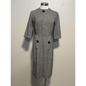 VTG 60s TONI TODD Black White Check‎ Career Day Secretary Sheath Pencil Dress S